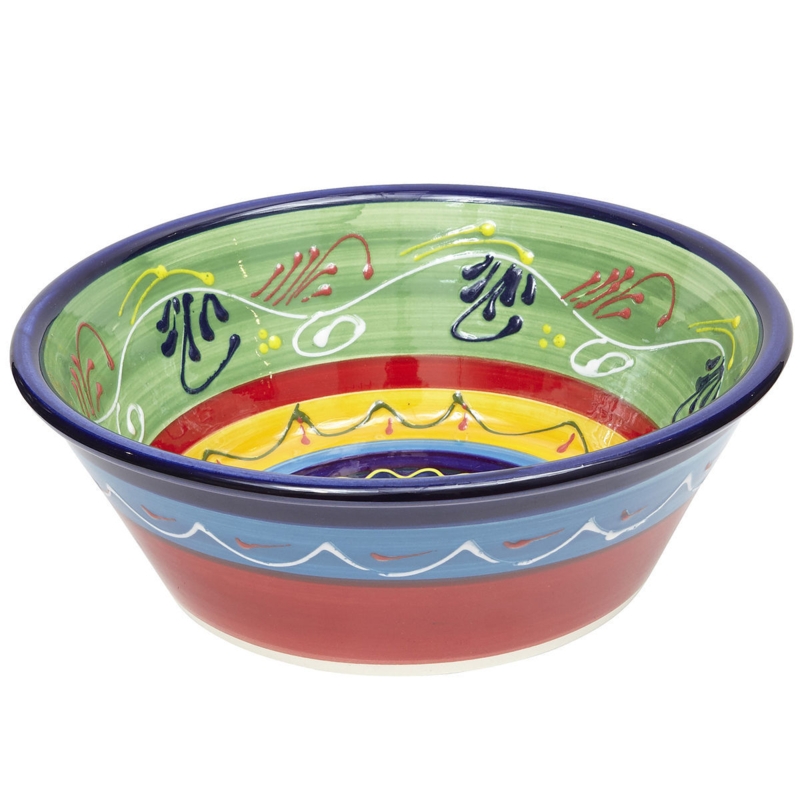 Serving Bowl Hand Painted Spanish Style Earthenware Floral Rustic
