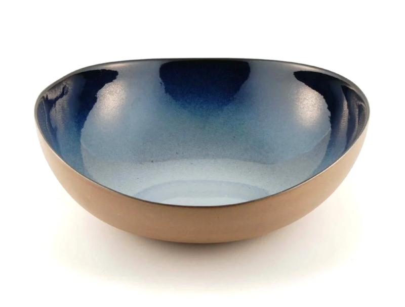 Serving Bowl, Handcrafted Oval Stoneware with Blue Speckled Glaze