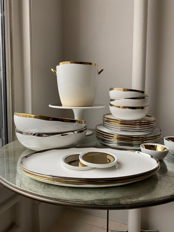 Serving Bowl, Handmade Irregular Edge, Glazed Rim, Rimmed White