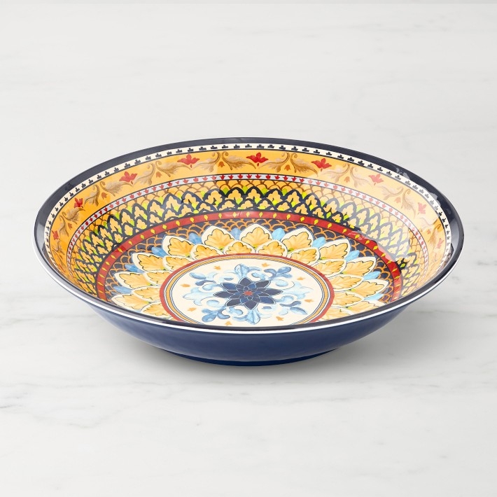 Serving Bowl Lemon Pattern Majolica Style Melamine for Outdoor Dining