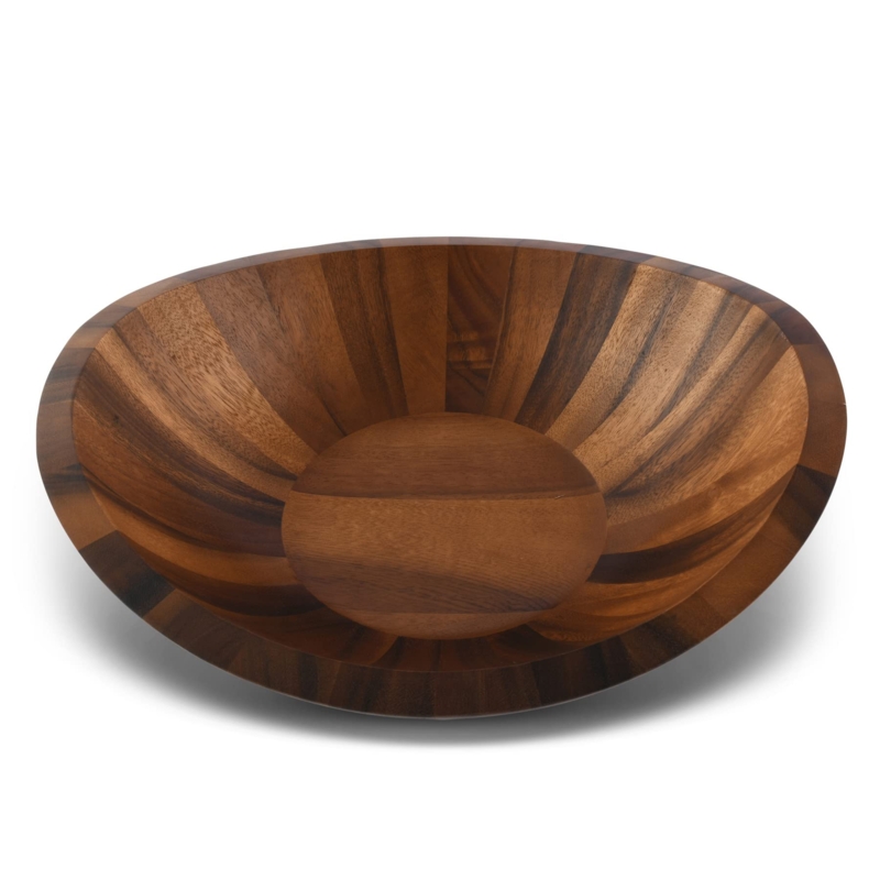 Serving Bowl, Low Profile Acacia Wood, Modern Wide Rim