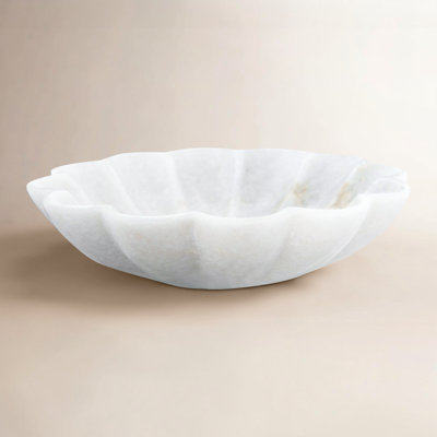 Serving Bowl Marbled Pattern Stone-Like Low Profile