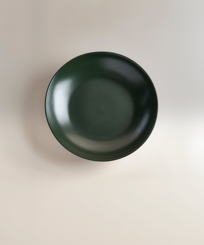 Serving Bowl Matte Balsam Green Ceramic Low Profile Rimless
