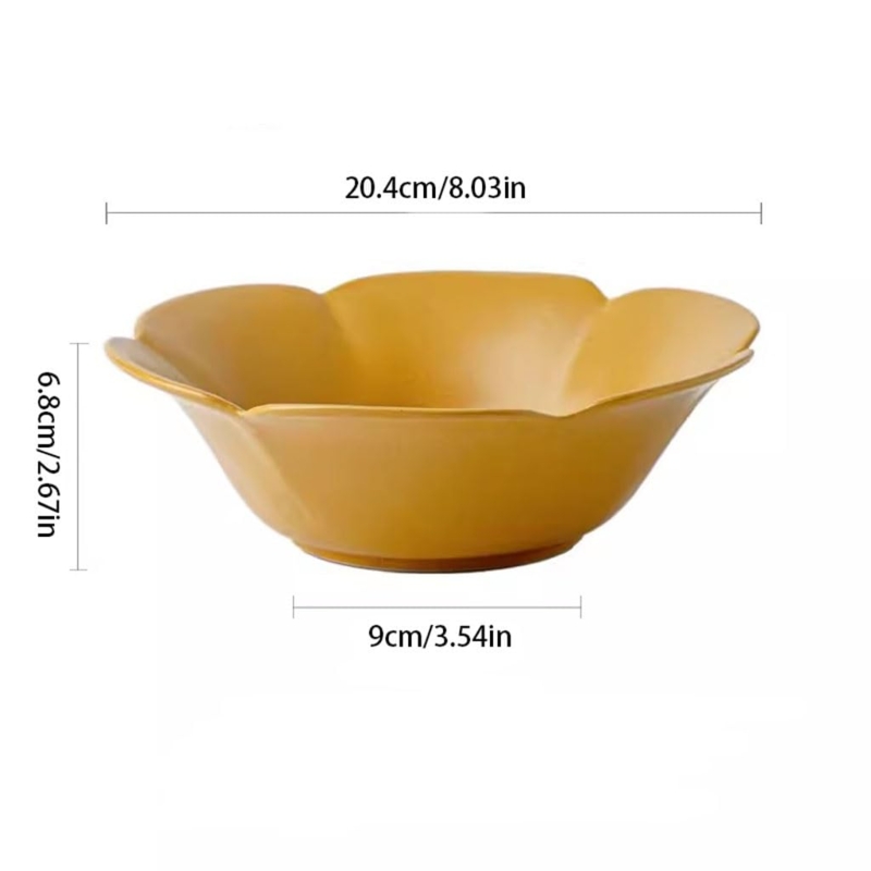 Serving Bowl Matte Black Ceramic Petal Rim Scalloped Edge Organic