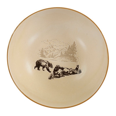 Serving Bowl Mountain Print Ceramic Textured Brown Rim Outdoorsy