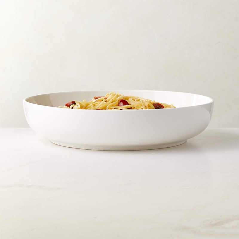 Serving Bowl Organic Edge Wide Rim Matte White Shallow Profile Ceramic