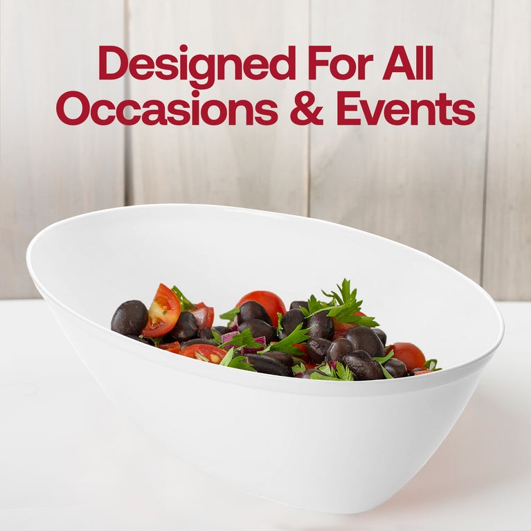Serving Bowl Oval Shape Flared Rim Plastic White Party Tableware