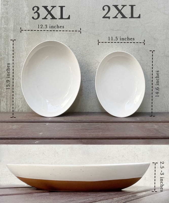 Serving Bowl Oval Silhouette Matte White Ceramic Large Minimalist Platter