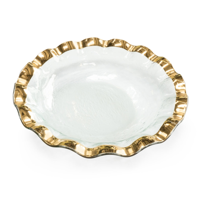 Serving Bowl, Oversized Glass, Platinum Ruffle Rim, Luxury Glass Serving