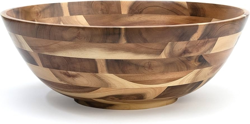 Serving Bowl Pedestal Base Flared Rim Wood Toned Satin Finish
