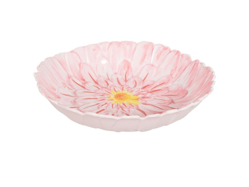 Serving Bowl Pink Ceramic Flower Shape Satin Petal Details Springlike