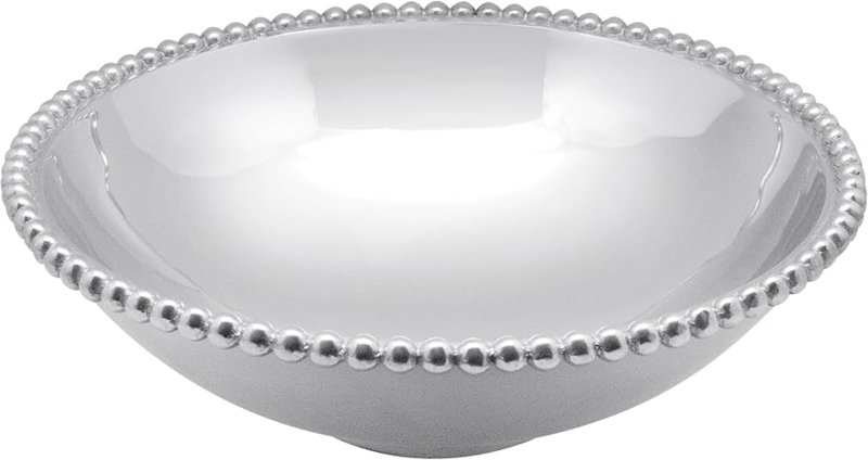 Serving Bowl Polished Silver Beaded Rim Elegant Styling Decor