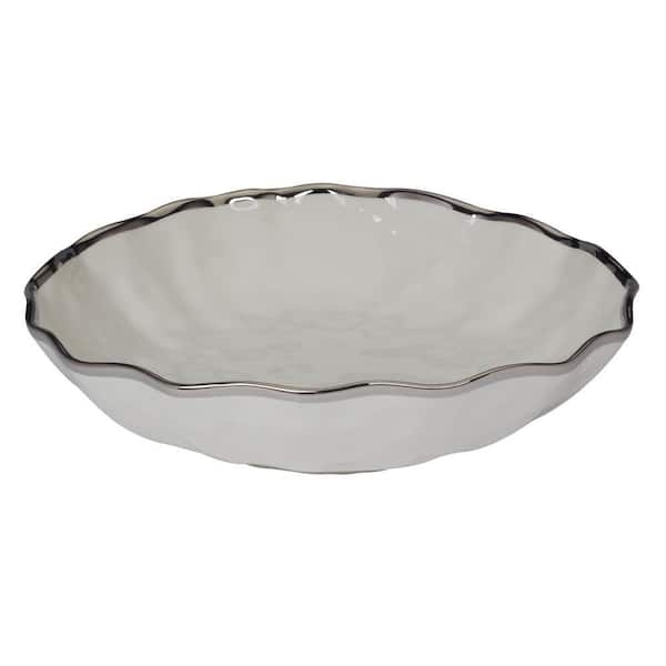 Serving Bowl Porcelain Metallic Exterior Vibrant Floral Interior