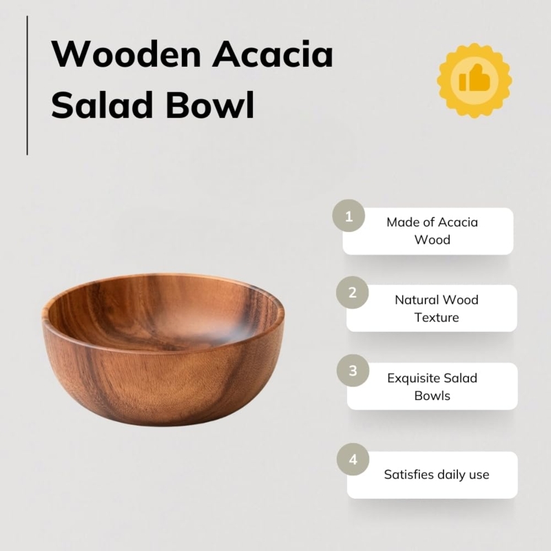 Serving Bowl Prominent Grain Pattern Wood Toned Thick Rim Rustic
