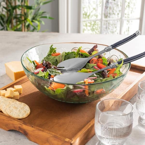 Serving Bowl Recycled Glass with Navy Laguiole Servers