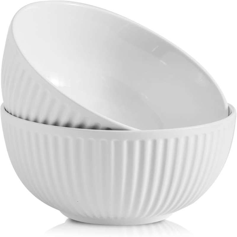 Serving Bowl, Ribbed Surface Deep Basin, Ceramic, Porcelain Salad Bowl.