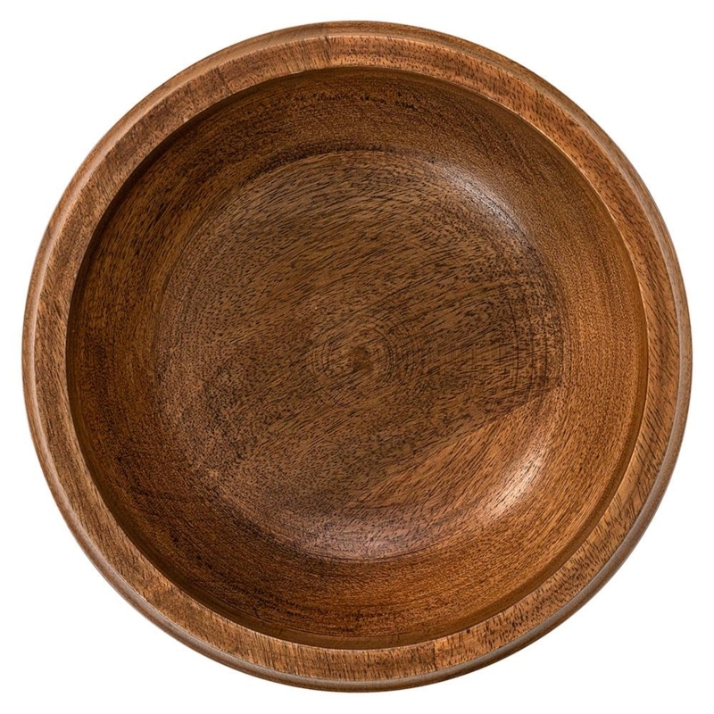 Serving Bowl Round Dark Brown Wood Textured Inner Rim Polished
