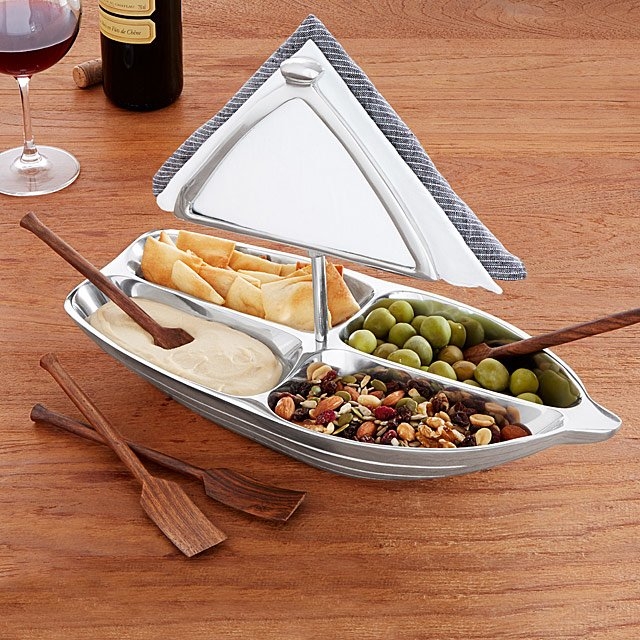 Serving Bowl Rowboat Silhouette Polished Metal Nautical Snack Dish