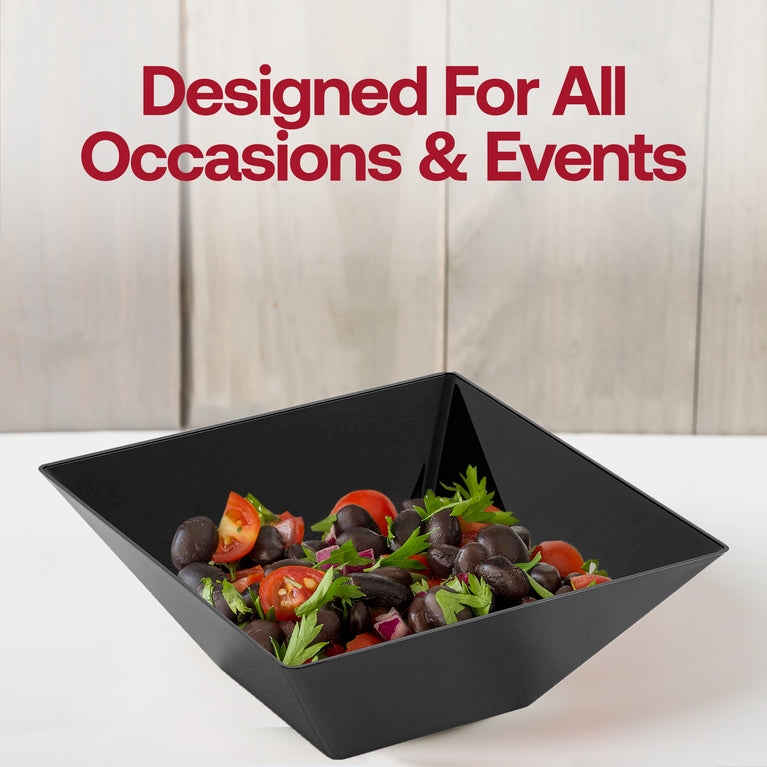 Serving Bowl Set Black Plastic Nesting Glossy Rounded Corners
