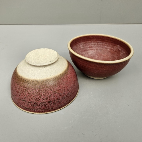 Serving Bowl Set Double Mezze Pottery Handle Muted Red Stoneware