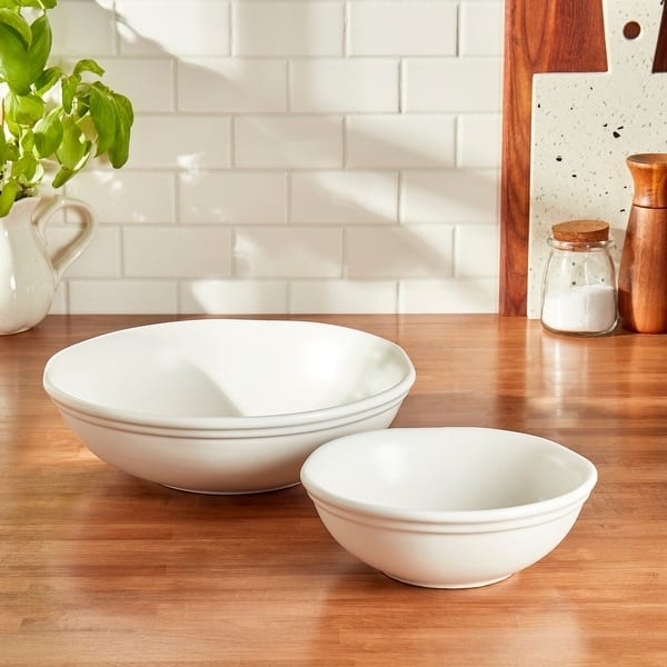 Serving Bowl Set Earthenware Contrasting Rim Nested Modern Farmhouse