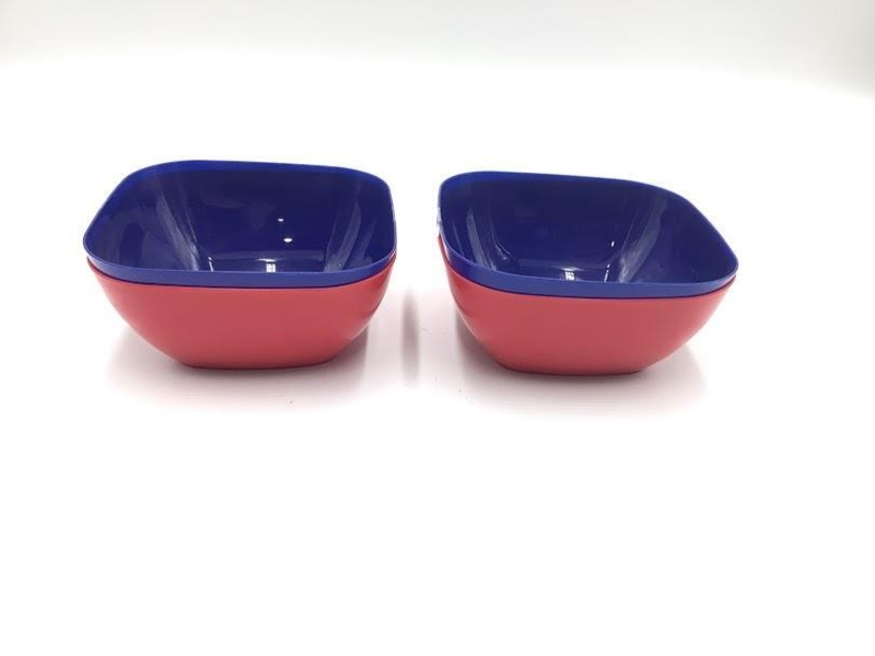 Serving Bowl Set Glossy Square Red Blue Plastic Modern Casual
