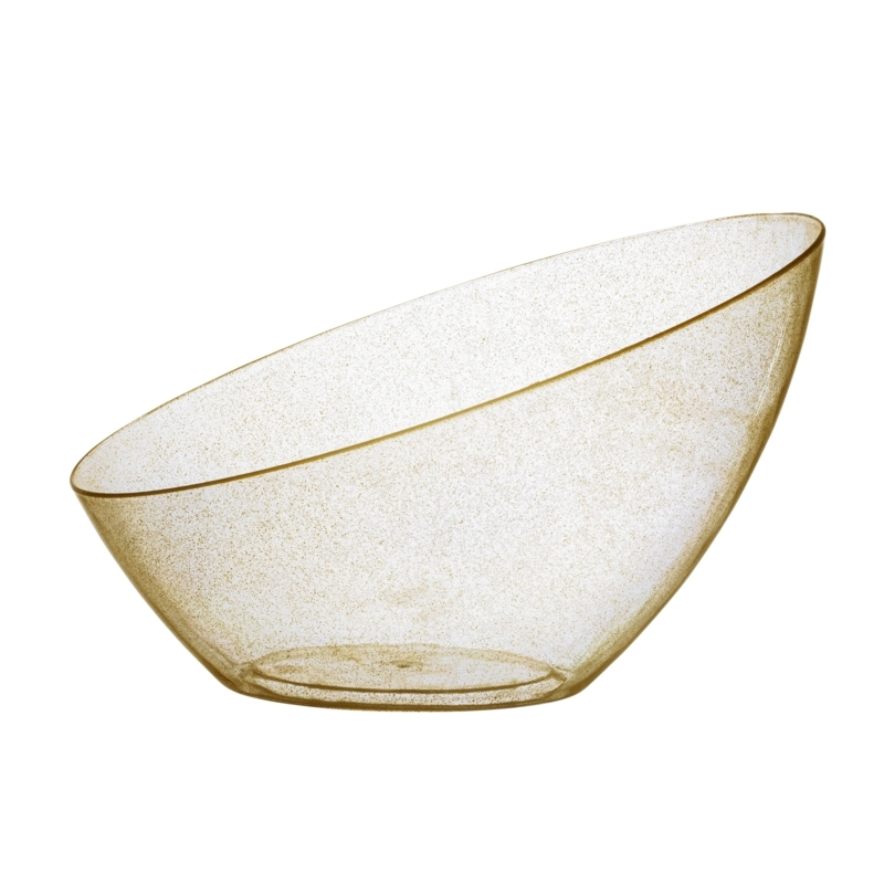 Serving Bowl Set, Gold Glitter, Angled Rim, Slanted Top, Modern Angled