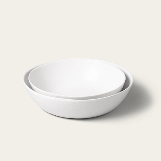 Serving Bowl Set Matte Speckled Pearl White Low Profile Wide Rim