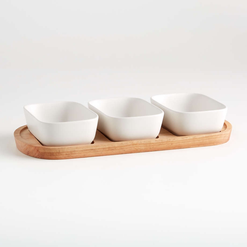 Serving Bowl Set, Matte White Oval Stoneware, Oven-to-Table
