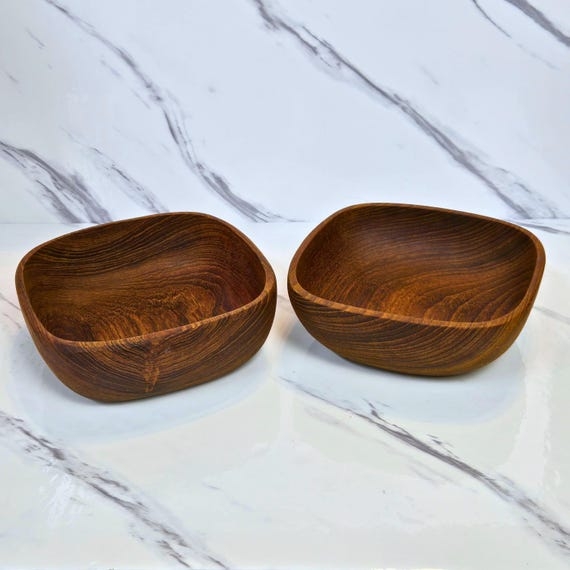 Serving Bowl Set, Organic Rim Wood, Mid Century Modern