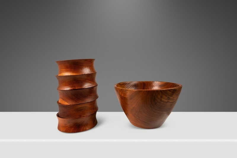 Serving Bowl Set, Organic Shape Wood, Nested Design