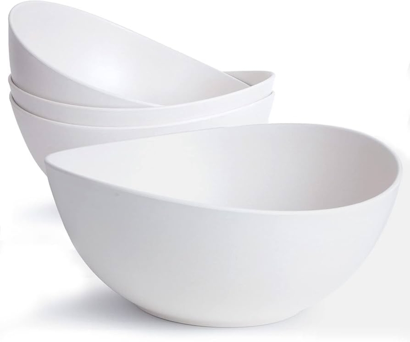 Serving Bowl Set Oval Matte White Bamboo Fiber Deep Profile