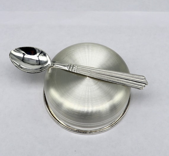 Serving Bowl Set Polished Metal Matching Spoon Minimalist Baby Gift