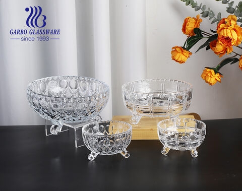 Serving Bowl Set Ribbed Glass 7-Piece Nested Design