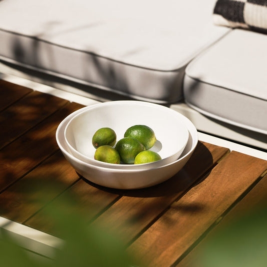 Serving Bowl Set Satin Pearl White Low Profile Organic Rim