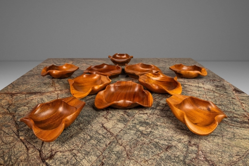 Serving Bowl Set, Shallow Walnut Wood, Minimalist Decor