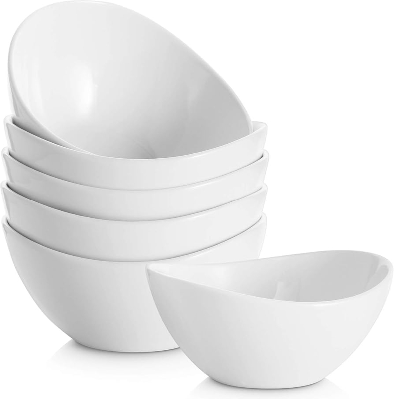 Serving Bowl Set, Square Silhouette, Stackable Base, Glossy White.