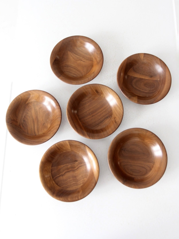 Serving Bowl Set, Tapered Walnut Wood, Mid Century Style