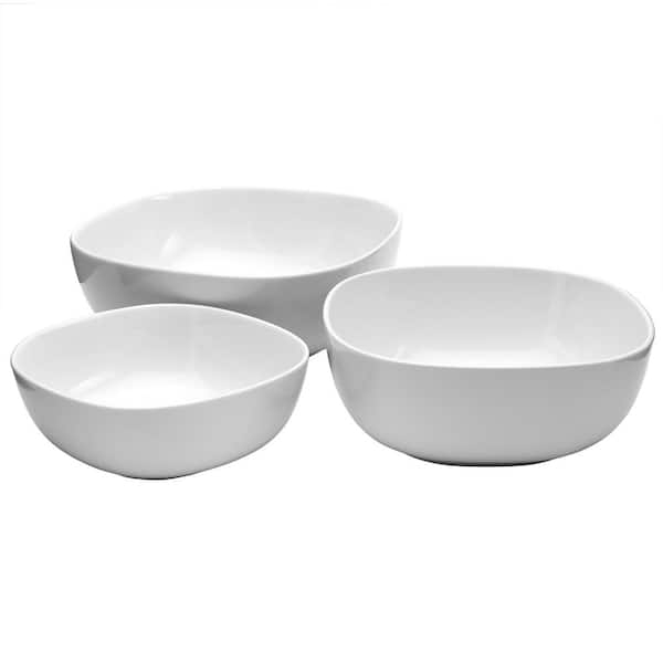 Serving Bowl Set White Porcelain Nesting Graduated Minimalist