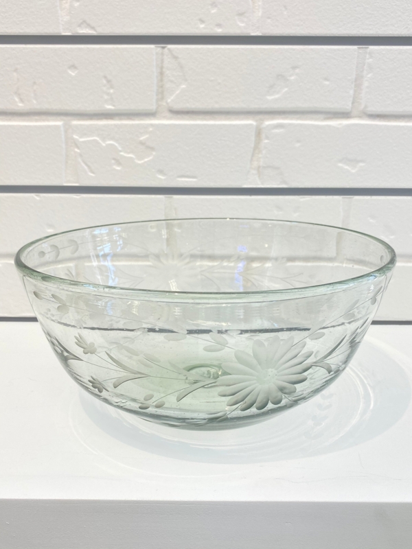Serving Bowl Shallow Basin Organic Wavy Rim Clear