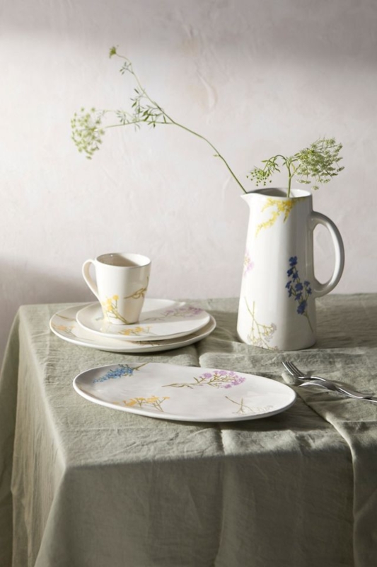 Serving Bowl Shallow Ceramic Floral Interior Hand Painted Look Bohemian
