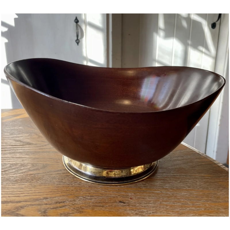 Serving Bowl, Silver Pedestal Mahogany, Vintage Elegant