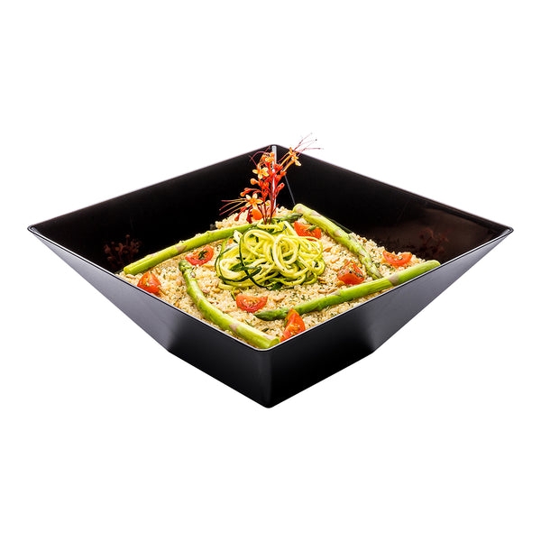 Serving Bowl Square Silhouette Glossy Black Tapered Sides Large Modern