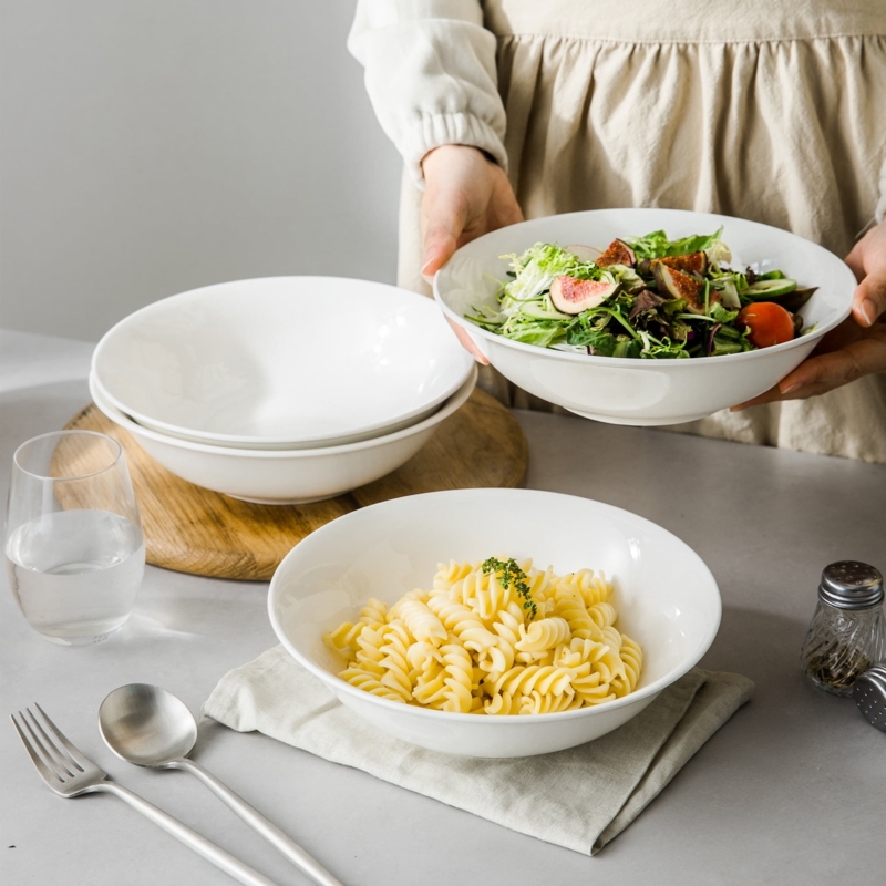 Serving Bowl Stackable Glossy Glaze Shallow White Dinnerware