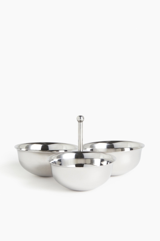 Serving Bowl Stainless Steel Triple Compartment Modern Minimalist