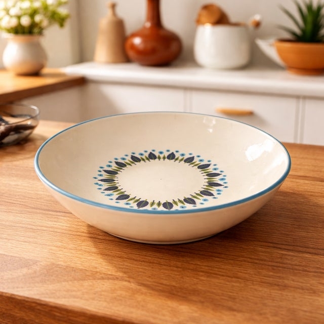Serving Bowl, Swiss Alpine Floral Ceramic, Folk Art Pasta Dish