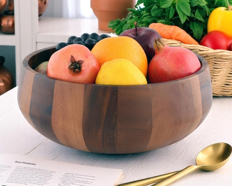 Serving Bowl Tapered Base Wood Grain Round Modern Rustic Organic