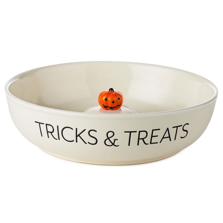 Serving Bowl Tricks And Treats Text Glossy White Halloween Decor