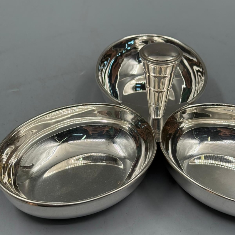 Serving Bowl Trio Sterling Metal Hammered Texture Branch Handle