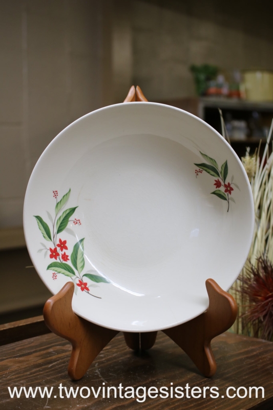 Serving Bowl Vintage Ceramic with Wood Grain Interior and Vine Border